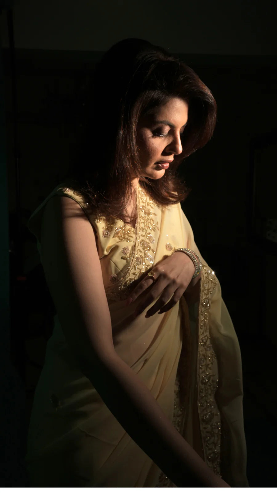 Yellow Hand Embroidered Saree Organza And Matching Floral Embroidered Blouse