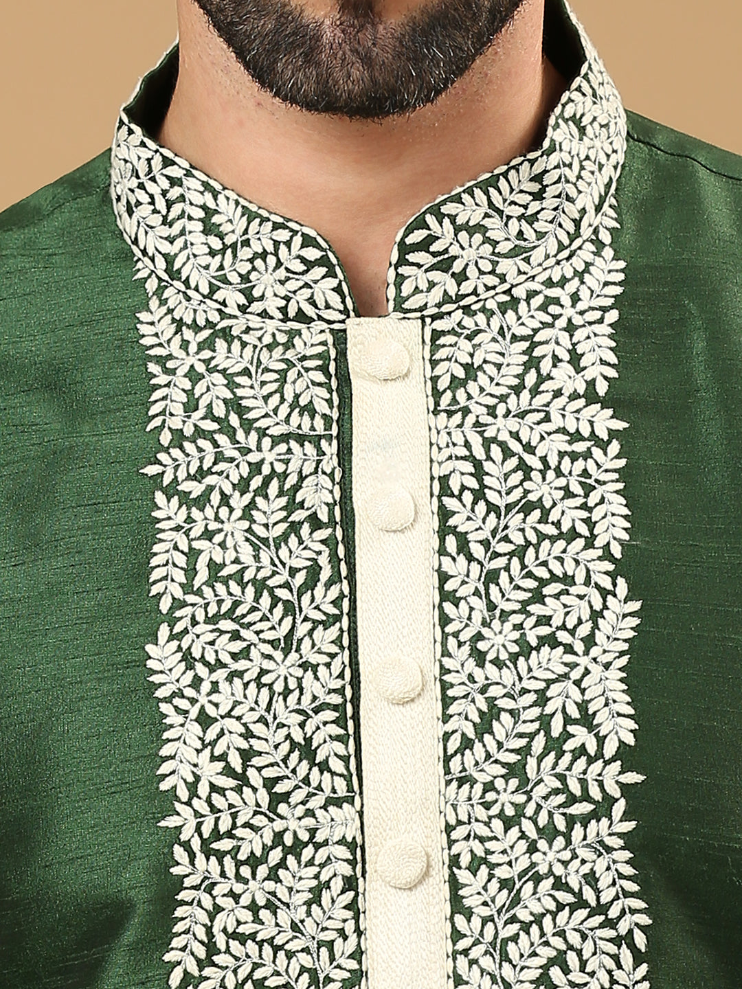 Forest Green Embroidered Silk Kurta Set