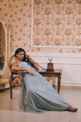 Light Blue Embroidered Skirt Satin Top Combo