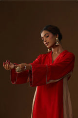 Red Sakhi Prem Handpainted Suit Set