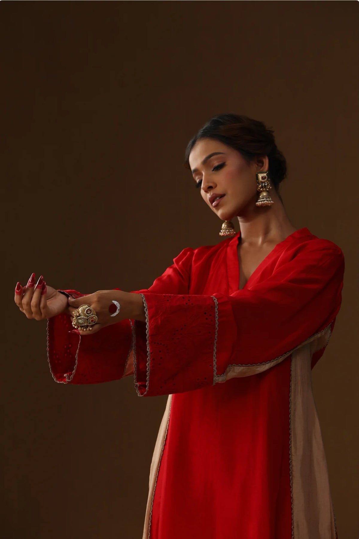 Red Sakhi Prem Handpainted Suit Set