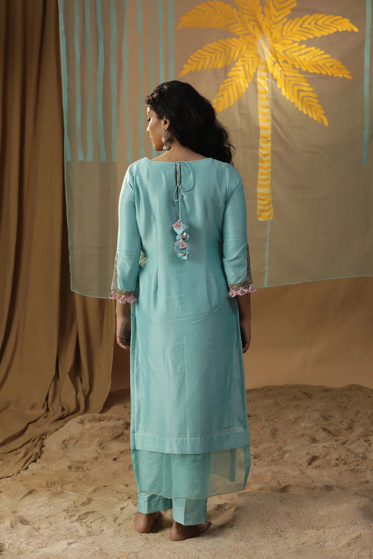Sky Blue Centre Plam Tree Suit Set