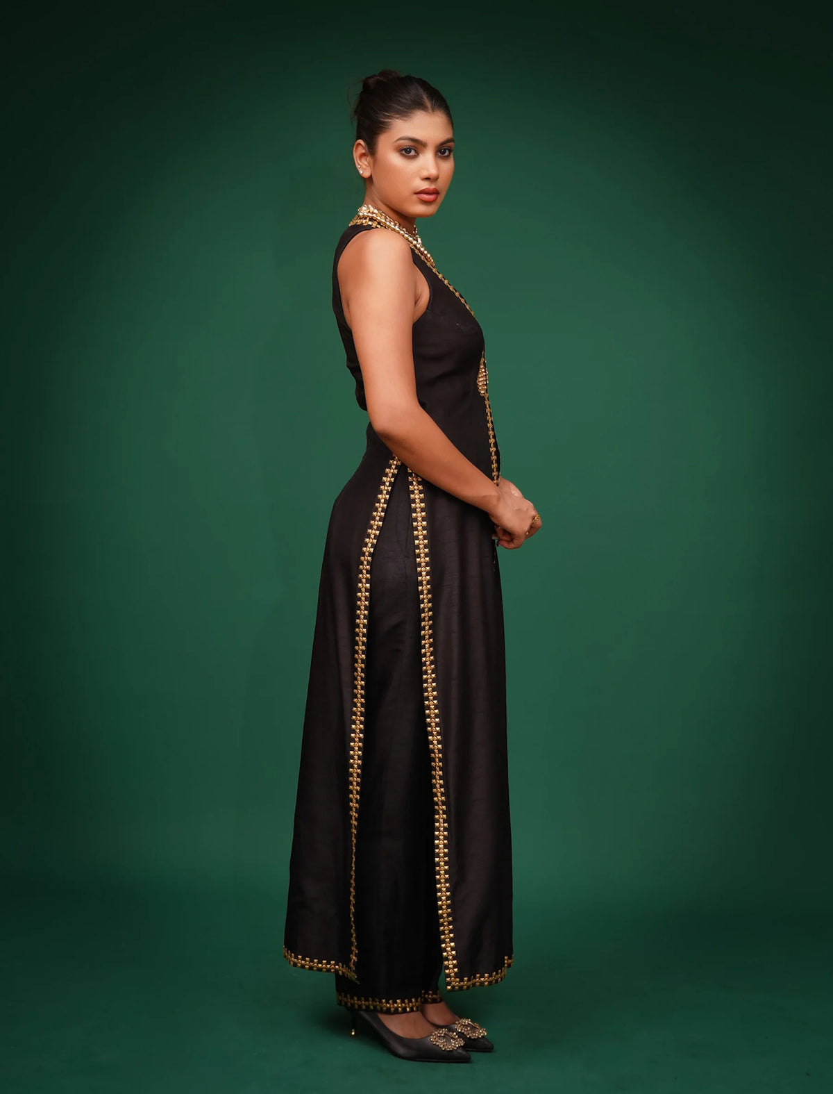 Black Metal Hand Embroidred Co-Ord Set
