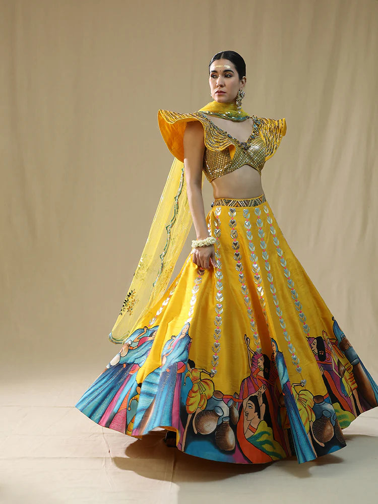Yellow Modern Barat Lehenga Set
