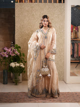 Taraash-Golden Tissue Embroided Sharara Set