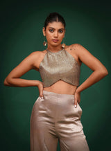 Bronze Hand Embroidered Satin Top and Pants