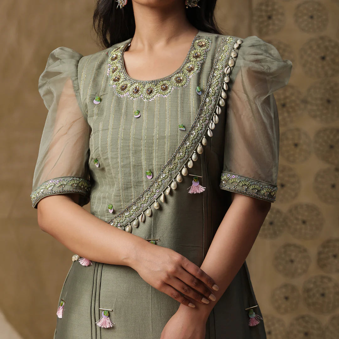 Dusty Green Handpainted Suit Set