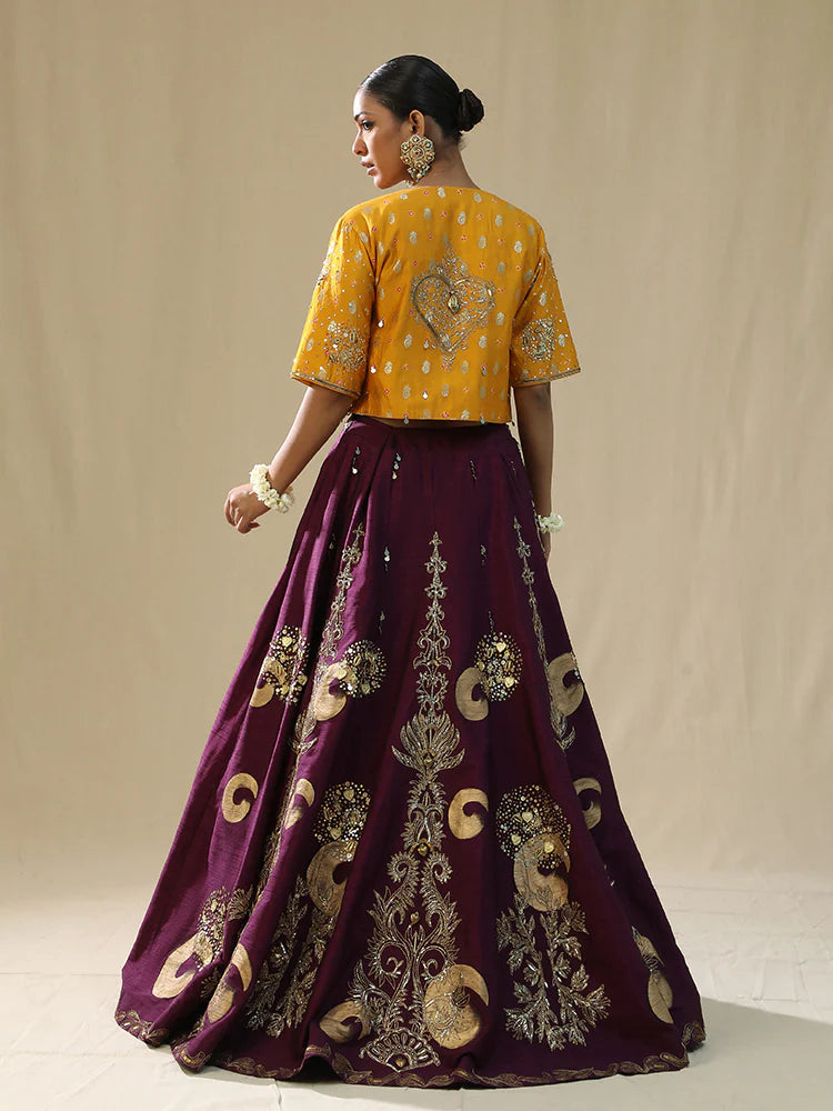 Purple Brushstroke Lehenga Set