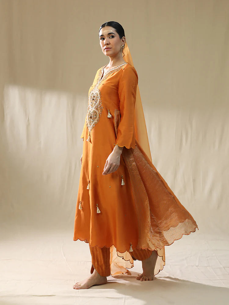 Orange Heart A Line Suit Set
