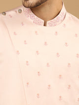 Pink Drape Cross Kurta Silk Set