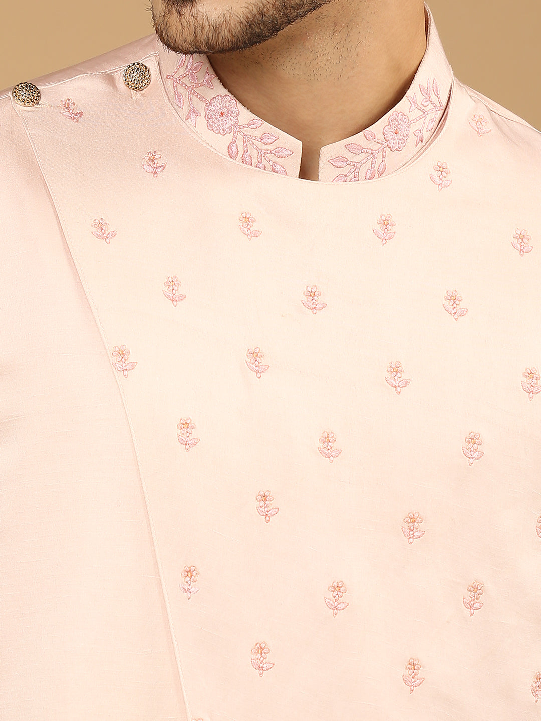 Pink Drape Cross Kurta Silk Set