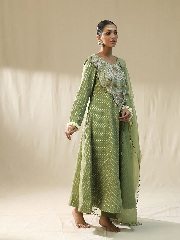 Pista Green Kastoori Self Suit Set