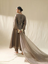 Mocha Ambi A Line Suit Set,Dori Zardozi Resham