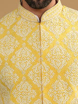 Yellow Embroidered Jacket & White Kurta Set