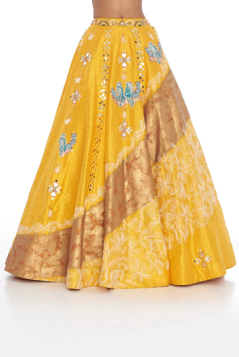 Yellow Foil Handpainted Lehnga Set