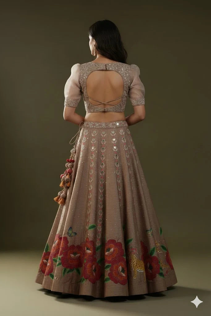 Leopard Handpainted Lehenga Set