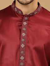 Deep Maroon Hand Embroidered Silk Kurta Set