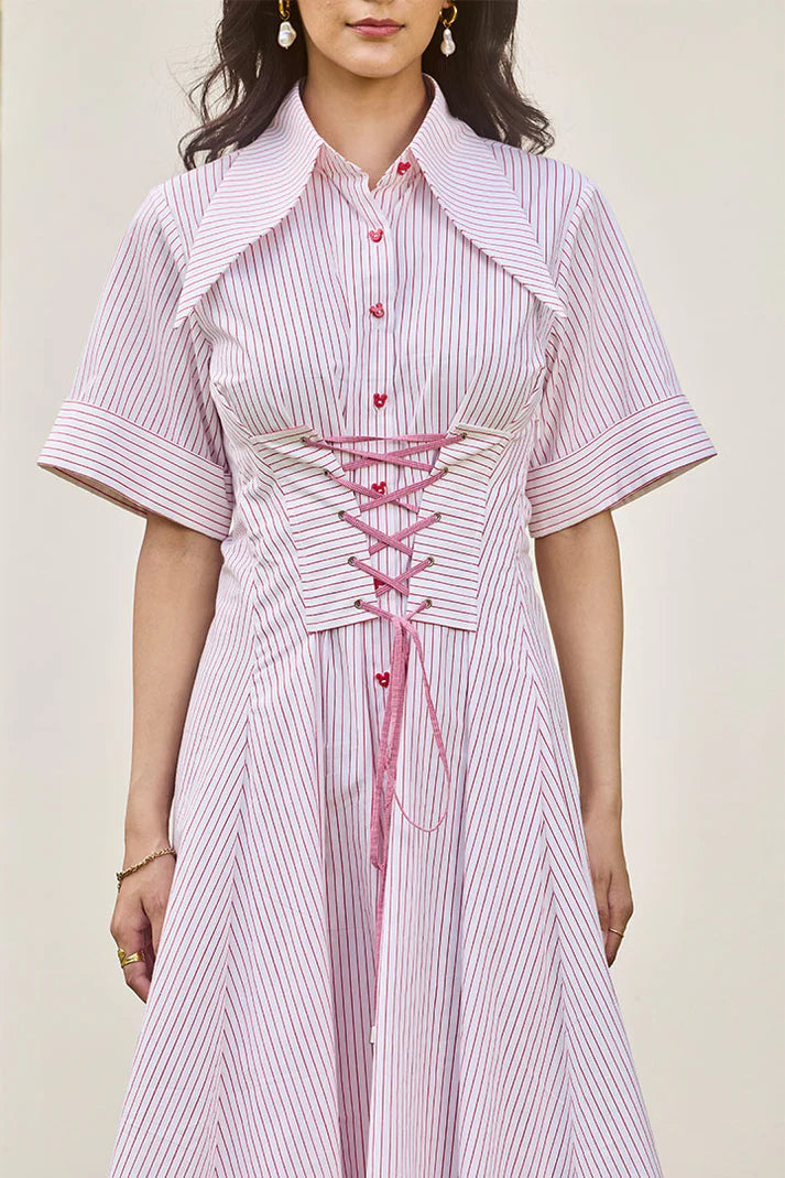 Corset Stripe Midi Dress