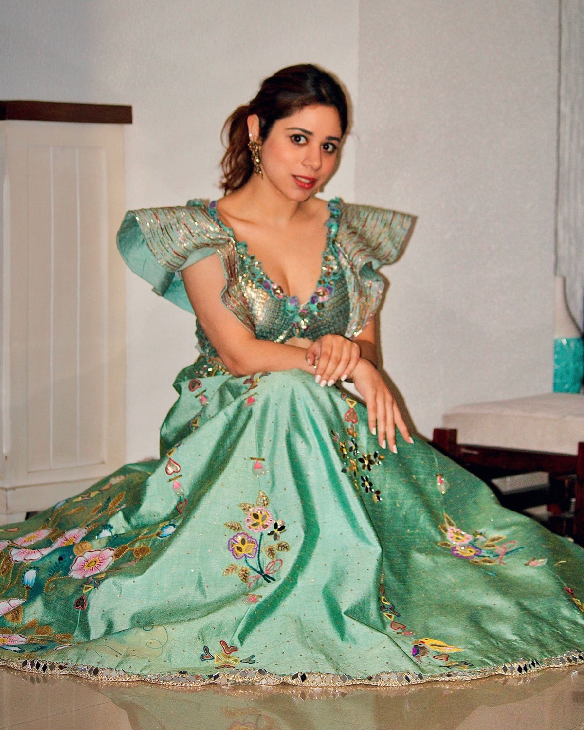 Tarini Bhatia In Sapphire Blue Handpainted Lehenga Set