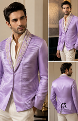 Lavender Pleated Bomber Jacket