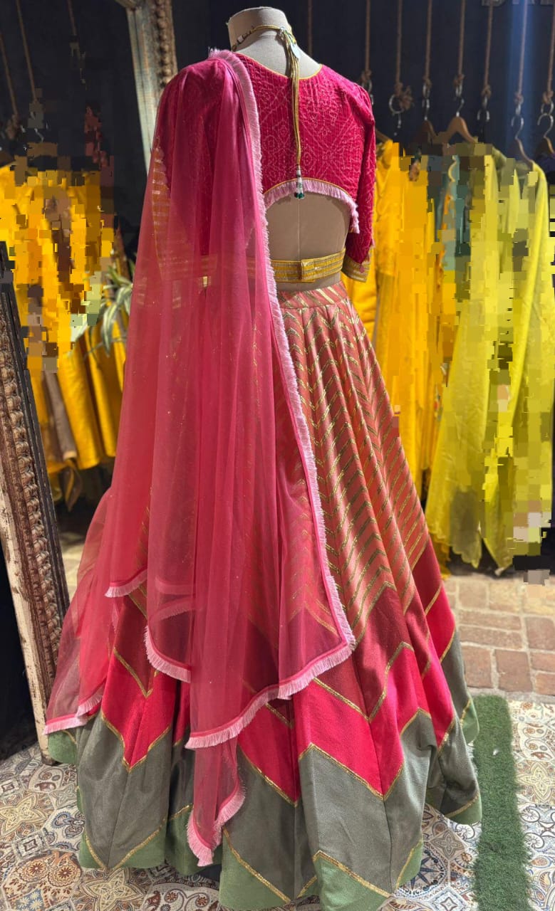 Rani Pink–Mustard Zari Lehenga