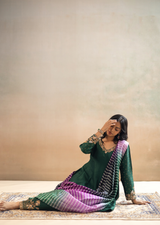 Vibrant Emerald Zardozi Silk Lehariya Kalidar Suit