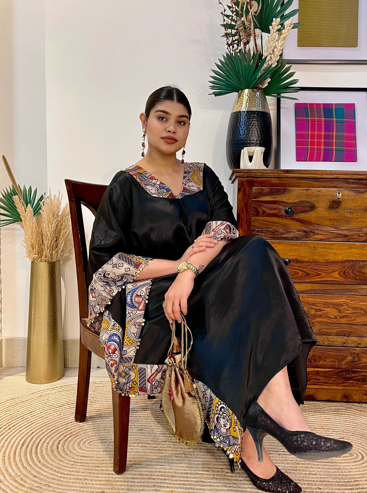 Raas Mashru Kalamkari Kaftan And Pants
