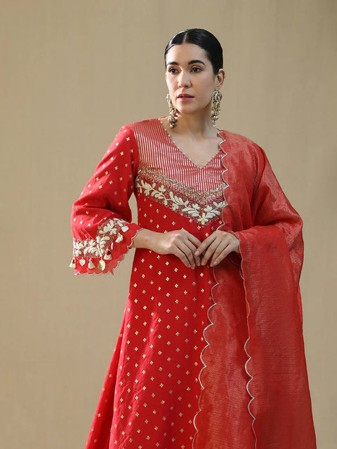 Red Self Chanderi Suit Set