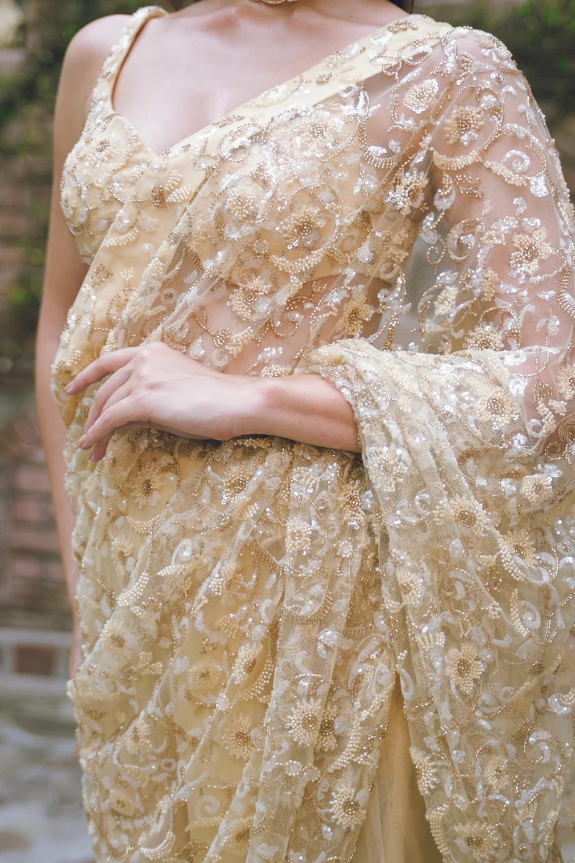Butter Yellow Embroidered Saree