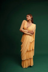 Yellow Hand Embroidered Saree