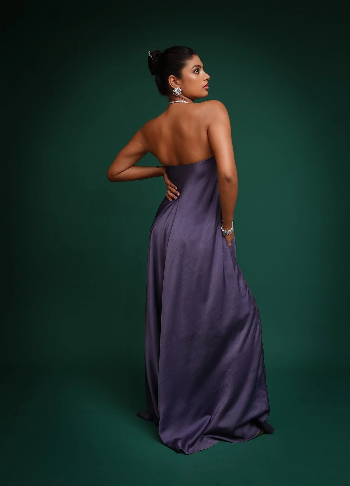 Grey Hand Embroidred Maxi Dress
