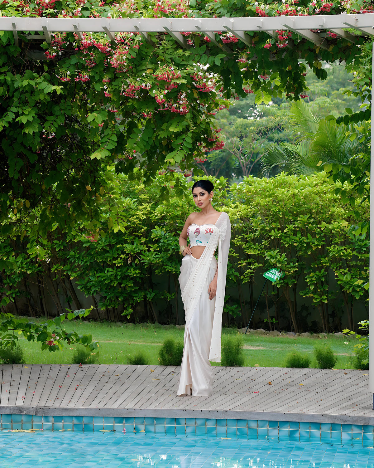 White Hand Embroidered Georgette Saree