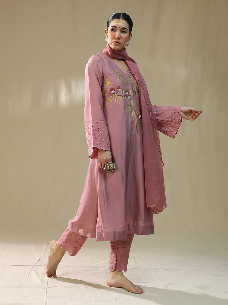 Dusty Pink Handpainted Suit Set