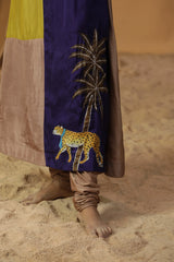 Blue Block Print Leopard Scarf Suit Set