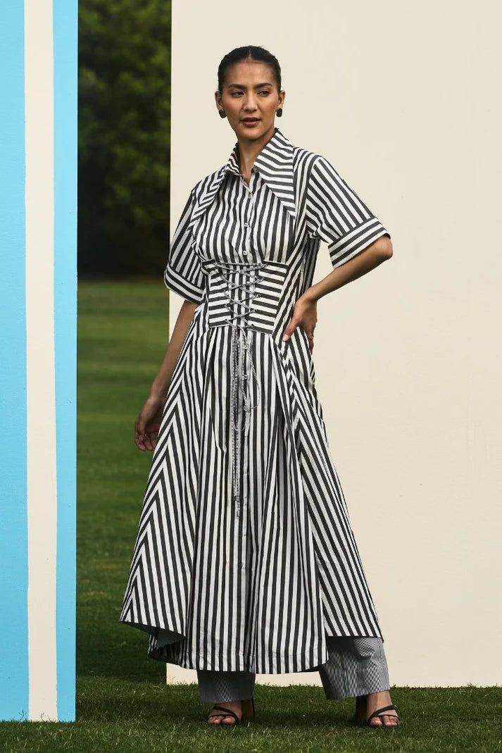 Corset Stripe Midi Dress