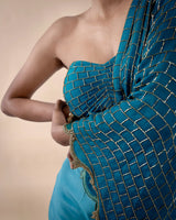 Teal Green Hand Embroidered Top and Skirt