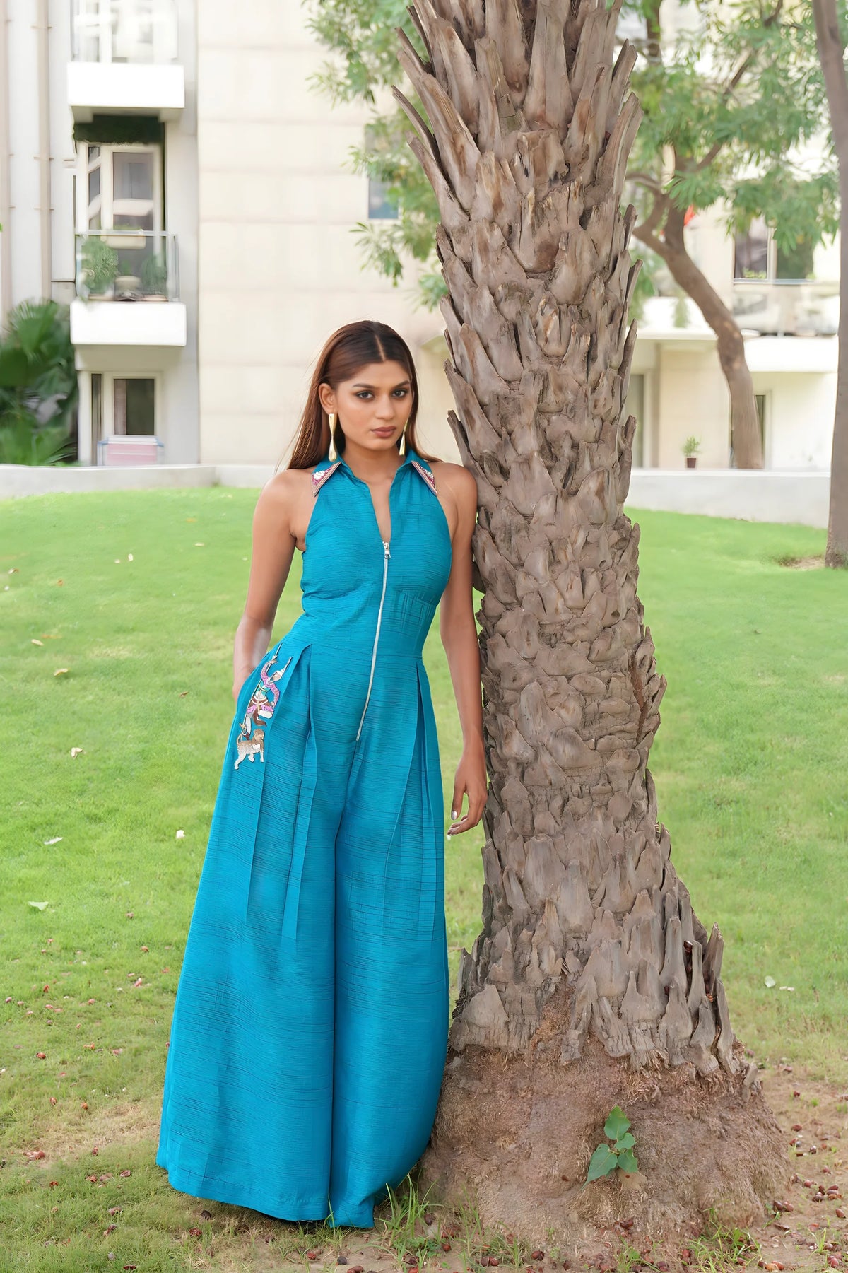 Blue Hand Embroidred Jumpsuit