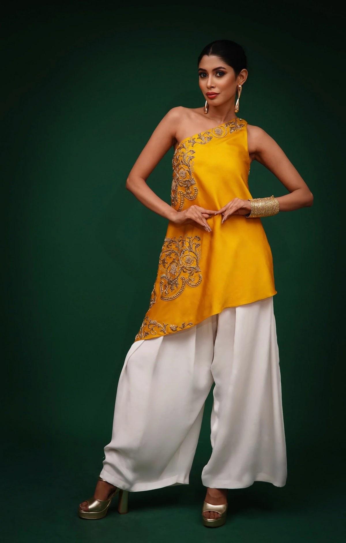 Yellow Hand Embroidered Kurta And Pants