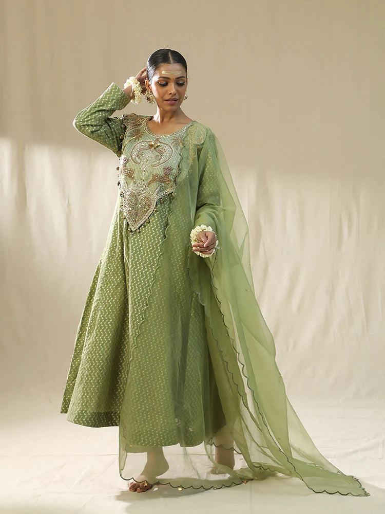 Pista Green Kastoori Self Suit Set
