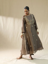Mocha Ambi A Line Suit Set,Dori Zardozi Resham