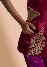 Maroon Hand Embroidered Blazer With Violet Pants