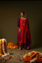 Red Chanderi Silk Kurta Set