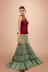 Maroon and Green Hand Embroidered Shara Set