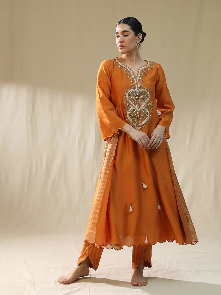 Orange Heart A Line Suit Set