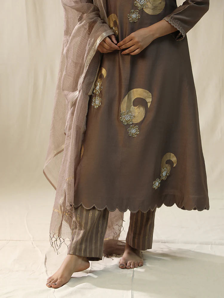 Mocha Brushstroke Suit Set