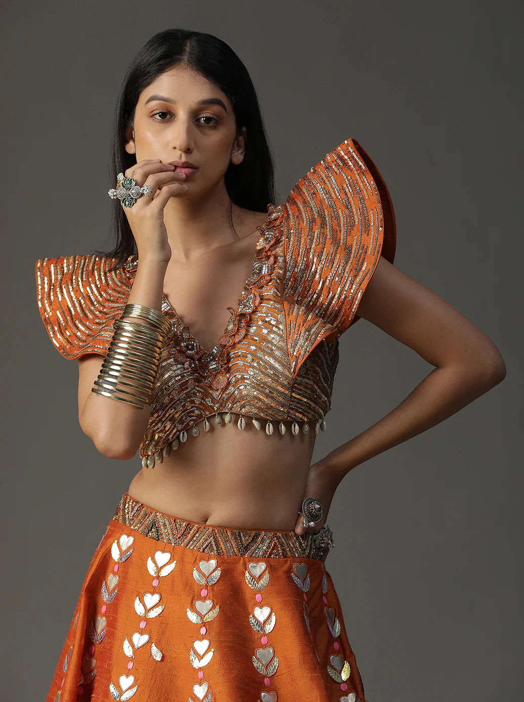 Orange Modern Baraat Lehnga set