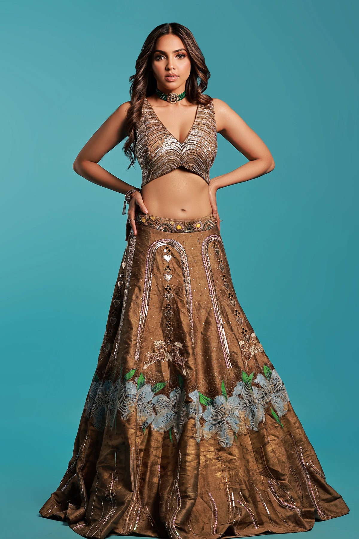 Golden Handpainted Lehnga