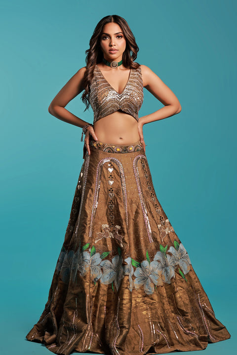 Golden Handpainted Lehnga