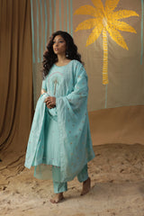 Sky Blue Centre Plam Tree Suit Set