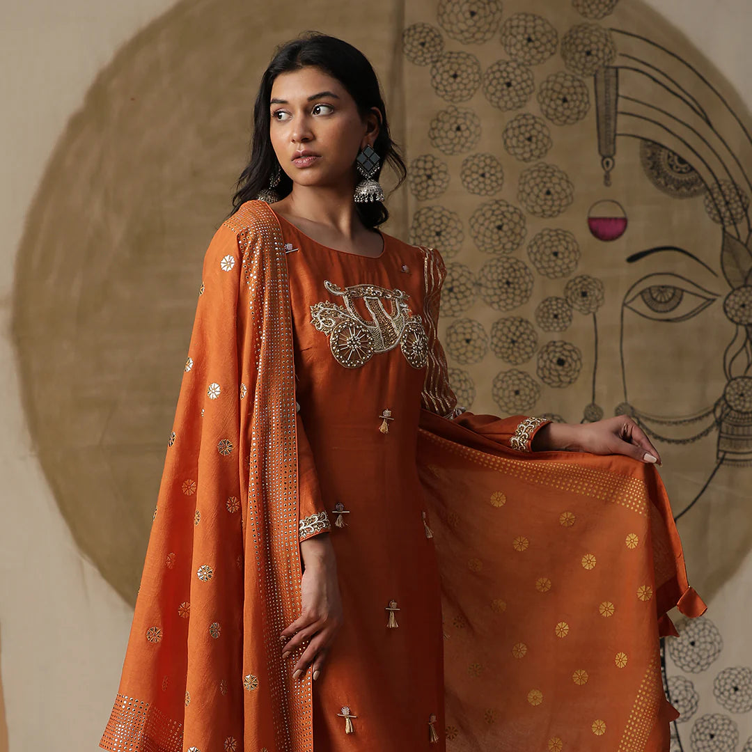 Burnt Orange Palki Suit Set